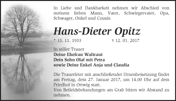 Traueranzeige von Hans-Dieter Opitz von Märkische Oderzeitung