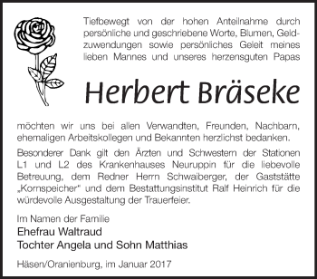 Traueranzeige von Herbert Bräseke von Märkische Oderzeitung