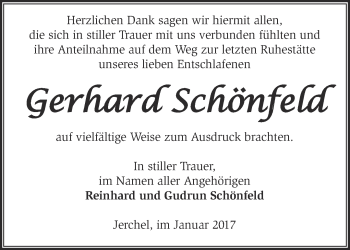 Traueranzeige von Gerhard Schönfeld von Märkische Oderzeitung