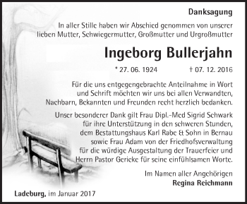 Traueranzeige von Ingeborg Bullerjahn von Märkische Oderzeitung