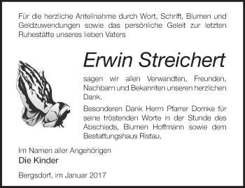 Traueranzeige von Erwin Streichert von Märkische Oderzeitung