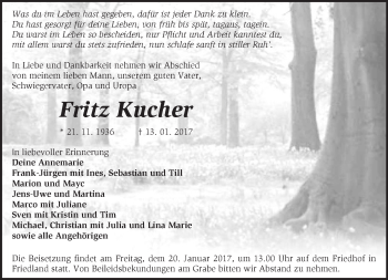 Traueranzeige von Fritz Kucher von Märkische Oderzeitung