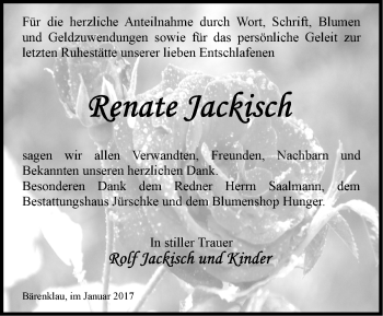 Traueranzeige von Renate Jackisch von Märkische Oderzeitung