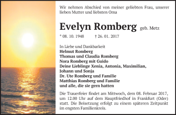 Traueranzeige von Evelyn Romberg von Märkische Oderzeitung