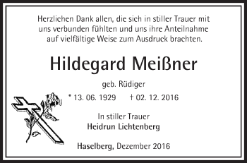 Traueranzeige von Hildegard Meißner von Märkische Oderzeitung