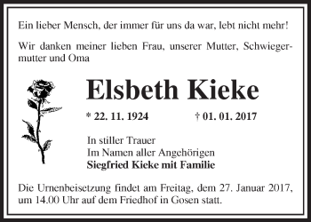 Traueranzeige von Elsbeth Kieke von Märkische Oderzeitung