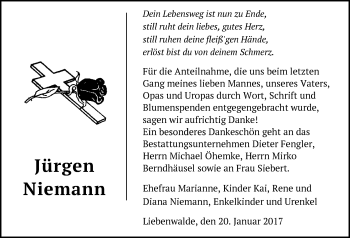 Traueranzeige von Jürgen Niemann von Märkische Oderzeitung