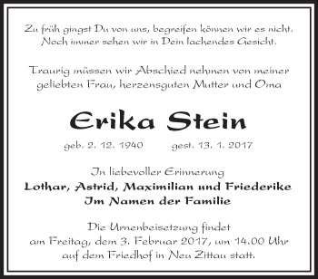 Traueranzeige von Erika Stein von Märkische Oderzeitung