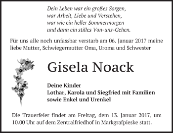 Traueranzeige von Gisela Noack von Märkische Oderzeitung