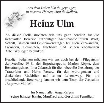 Traueranzeige von Heinz Ulm von Märkische Oderzeitung