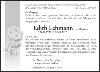 Traueranzeige von Edith Lehmann von Märkische Oderzeitung