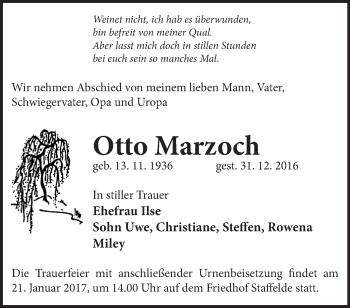 Traueranzeige von Otto Marzoch von Märkische Oderzeitung