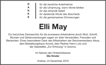 Traueranzeige von Elli May von Märkische Oderzeitung