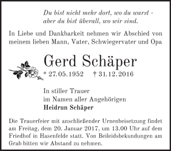 Traueranzeige von Gerd Schäper von Märkische Oderzeitung