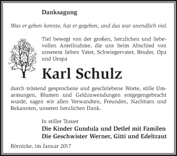 Traueranzeige von Karl Schulz von Märkische Oderzeitung