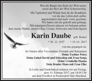 Traueranzeige von Karin Daube von Märkische Oderzeitung