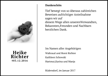 Traueranzeige von Heike Richter von Märkische Oderzeitung