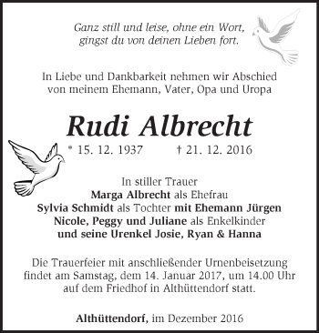 Traueranzeige von Rudi Albrecht von Märkische Oderzeitung