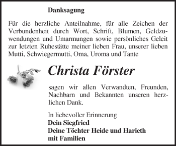 Traueranzeige von Christa Förster von Märkische Oderzeitung