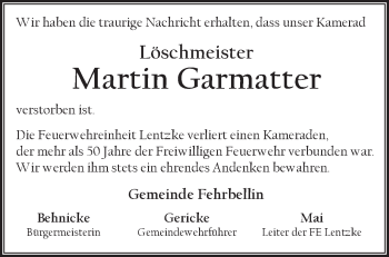 Traueranzeige von Martin Garmatter von Märkische Oderzeitung