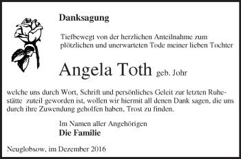 Traueranzeige von Angela Toth von Märkische Oderzeitung