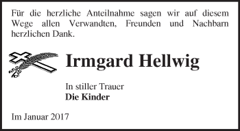 Traueranzeige von Irmgard Hellwig von Märkische Oderzeitung