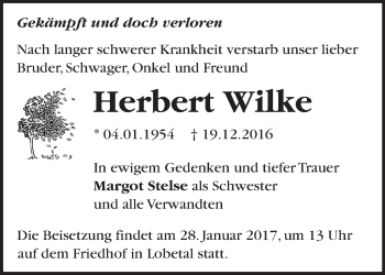 Traueranzeige von Herbert Wilke von Märkische Oderzeitung