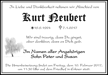 Traueranzeige von Kurt Neubert von Märkische Oderzeitung