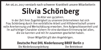 Traueranzeige von Silvia Schönberg von Märkische Oderzeitung