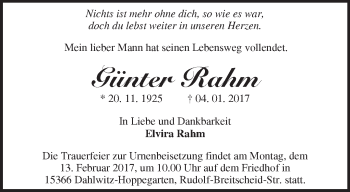 Traueranzeige von Günter Rahm von Märkische Oderzeitung