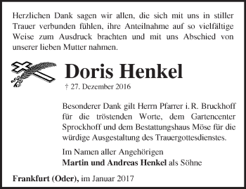 Traueranzeige von Doris Henkel von Märkische Oderzeitung