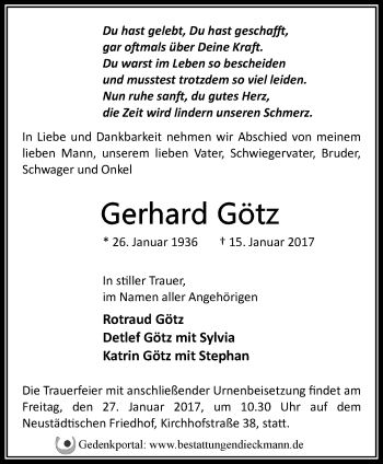 Traueranzeige von Gerhard Götz von Märkische Oderzeitung