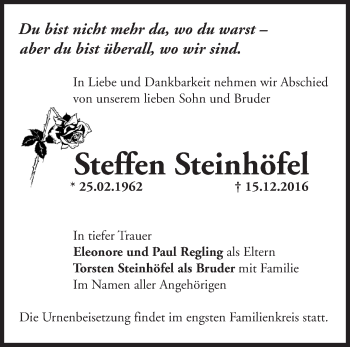 Traueranzeige von Steffen Steinhöfel von Märkische Oderzeitung