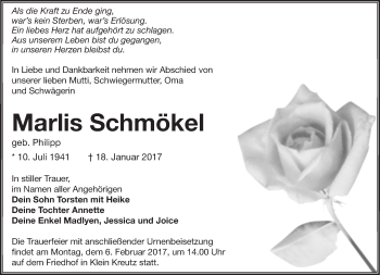 Traueranzeige von Marlis Schmöke von Märkische Oderzeitung