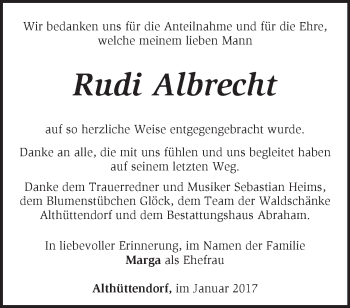 Traueranzeige von Rudi Albrecht von Märkische Oderzeitung