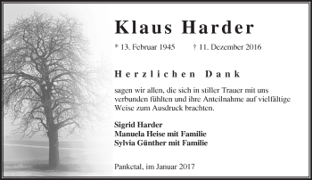 Traueranzeige von Klaus Harder von Märkische Oderzeitung