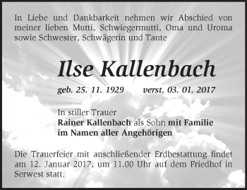 Traueranzeige von Ilse Kallenbach von Märkische Oderzeitung