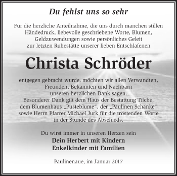 Traueranzeige von Christa Schröder von Märkische Oderzeitung