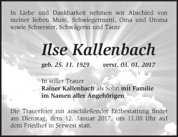 Traueranzeige von Ilse Kallenbach von Märkische Oderzeitung