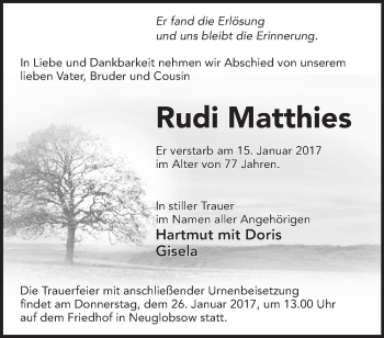 Traueranzeige von Rudi Matthies von Märkische Oderzeitung