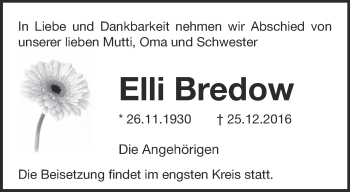 Traueranzeige von Elli Bredow von Märkische Oderzeitung