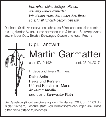 Traueranzeige von Martin Garmatter von Märkische Oderzeitung