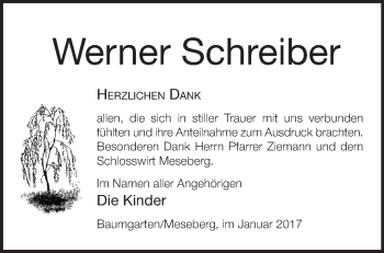 Traueranzeige von Werner Schreiber von Märkische Oderzeitung