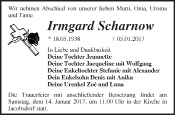 Traueranzeige von Irmgard Scharnow von Märkische Oderzeitung