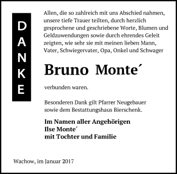 Traueranzeige von Bruno Monté von Märkische Oderzeitung