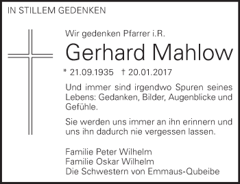 Traueranzeige von Gerhard Mahlow von Märkische Oderzeitung