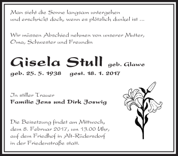 Traueranzeige von Gisela Stull von Märkische Oderzeitung