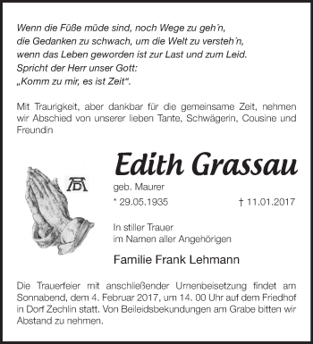 Traueranzeige von Edith Grassau von Märkische Oderzeitung