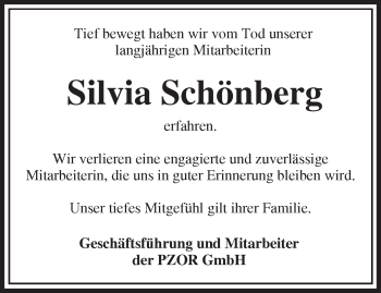 Traueranzeige von Silvia Schönberg von Märkische Oderzeitung