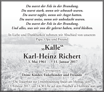 Traueranzeige von Karl-Heinz Richert von Märkische Oderzeitung